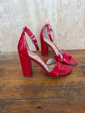 Sam Edelman Red Patent Yancy faux leather High Block Heel Sandals